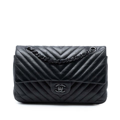 Chanel Medium Classic Chevron Lambskin So Black Double Flap