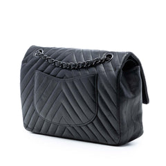 Chanel Medium Classic Chevron Lambskin So Black Double Flap
