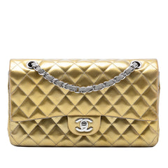 Chanel Medium Classic Striated Patent Double Flap