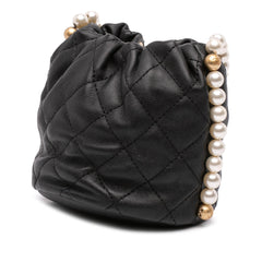Chanel Mini Quilted Calfskin About Pearls Drawstring Bucket Bag
