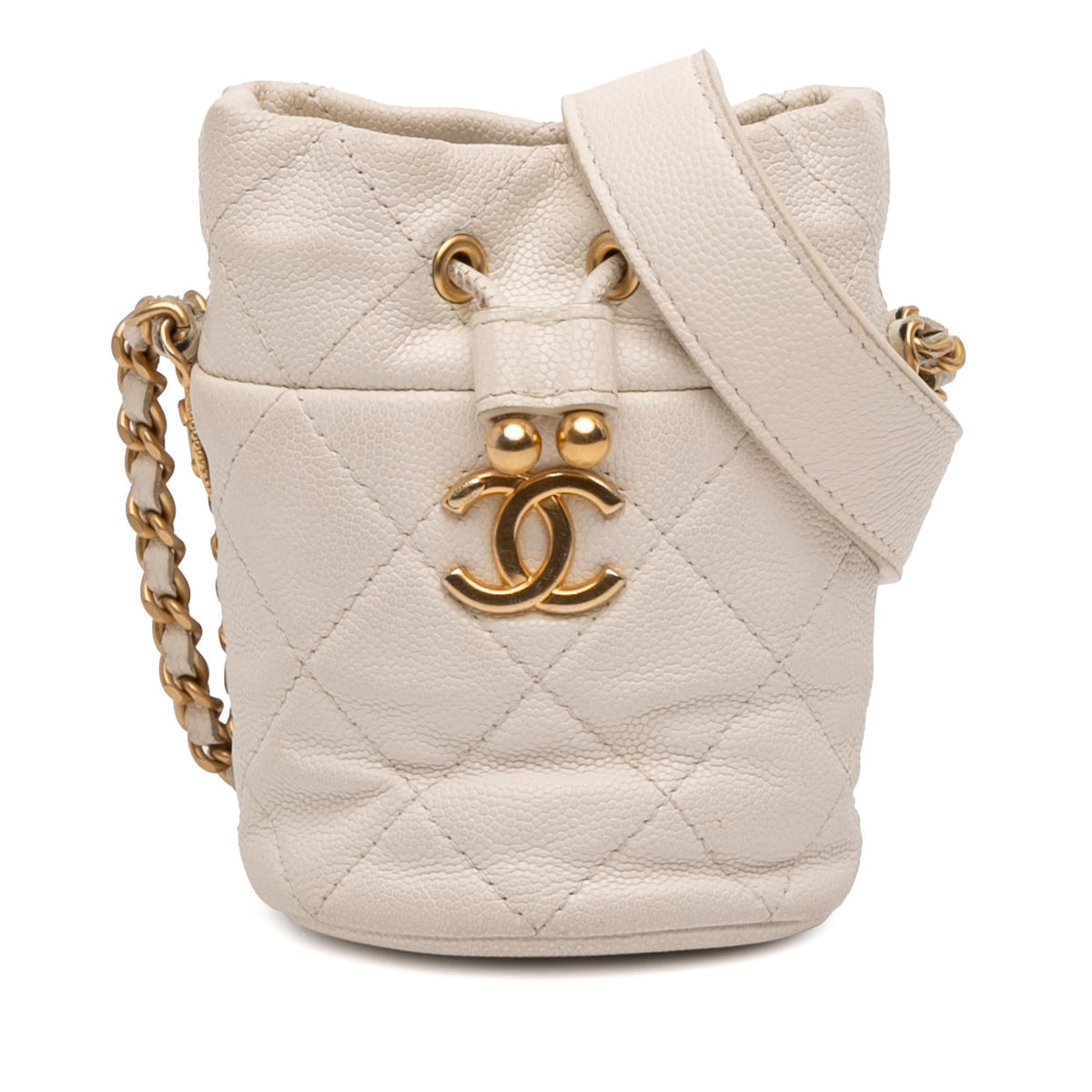 Chanel Mini Quilted Caviar Twist Your Buttons Drawstring Bucket Bag