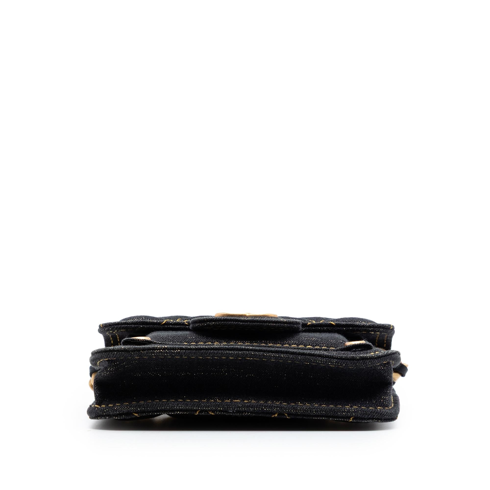Chanel Mini Quilted Denim Double You Card Holder with Chain