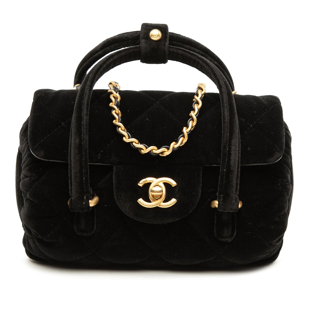 Chanel Mini Quilted Velvet Top Handle Flap