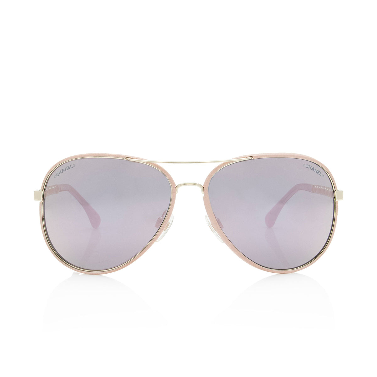 Chanel Mirrored Leather Chain Pilot Winter Avaitor Sunglasses