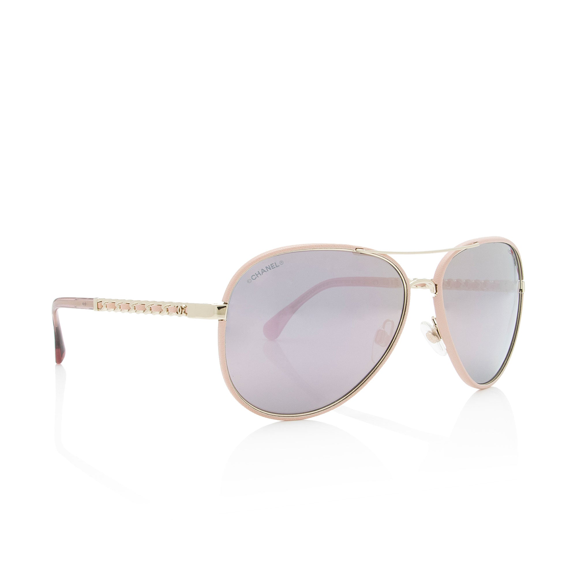 Chanel Mirrored Leather Chain Pilot Winter Avaitor Sunglasses