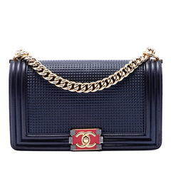 Chanel Old Medium Lambskin Embossed Cube Boy Flap