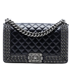 Chanel Old Medium Quilted Glazed Calfskin Chain Around Boy Flap