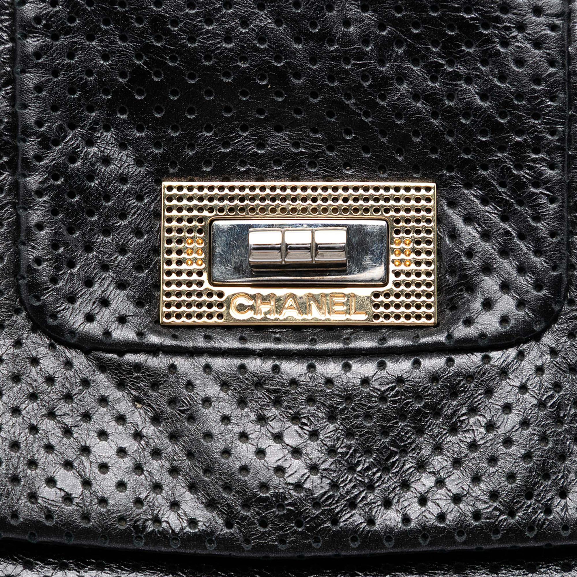 Chanel Perforated Crackled Metallic Calfskin Drill Tote