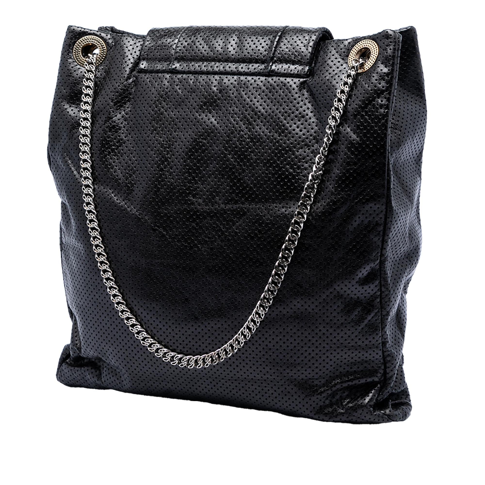 Chanel Perforated Crackled Metallic Calfskin Drill Tote