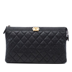 Chanel Quilted Caviar Boy O Case Zip Clutch
