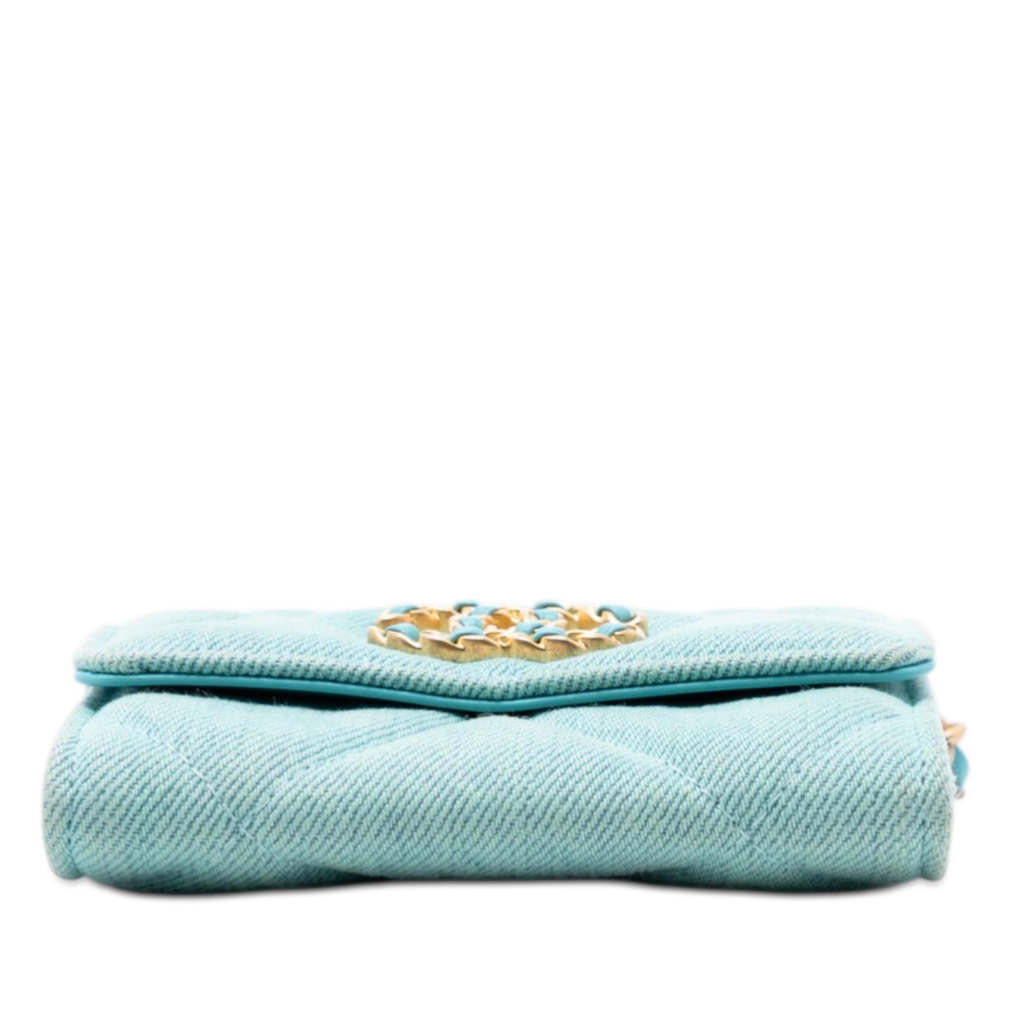 Chanel Quilted Denim 19 Card Holder with Chain