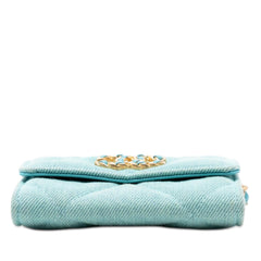 Chanel Quilted Denim 19 Card Holder with Chain