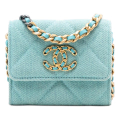 Chanel Quilted Denim 19 Card Holder with Chain