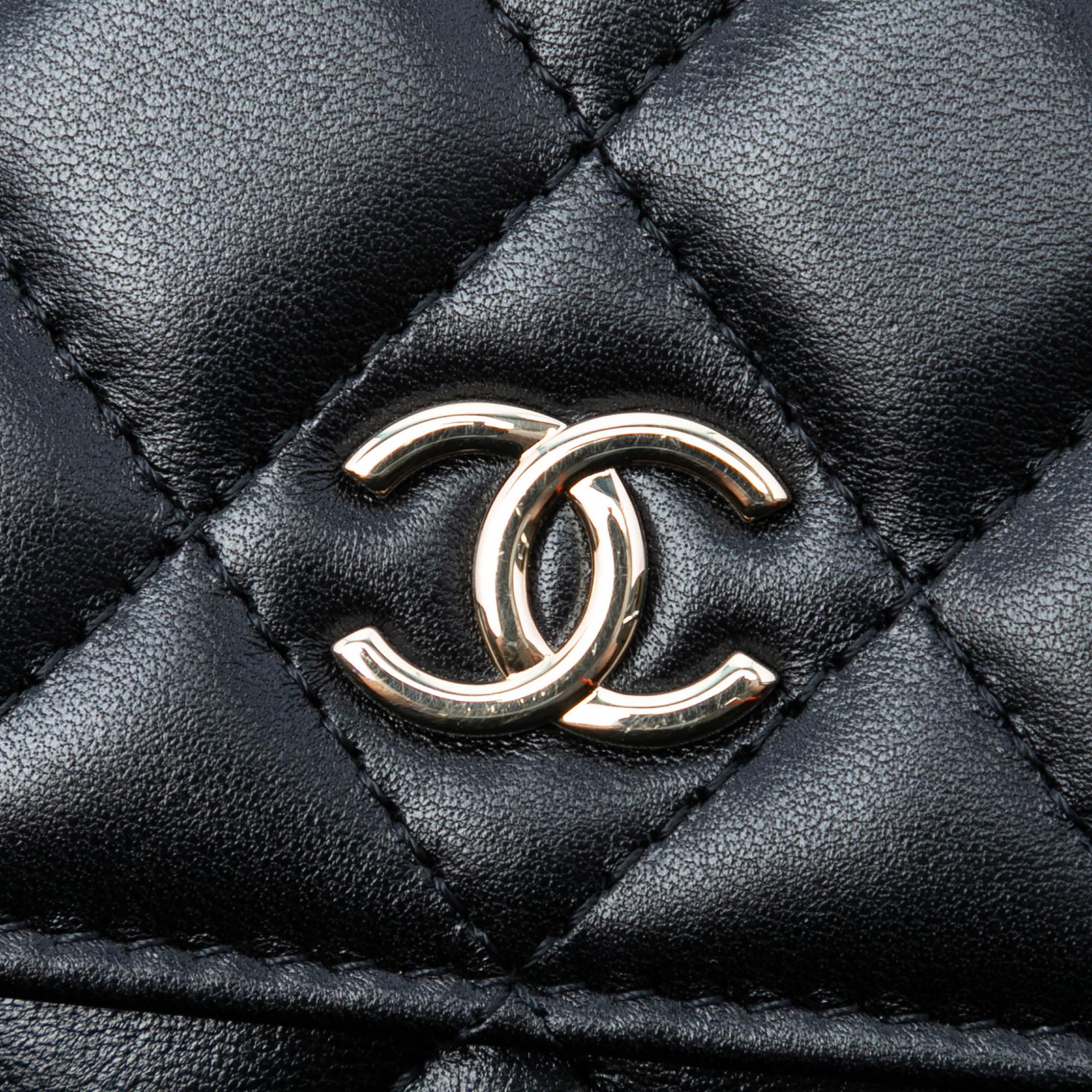 Chanel Quilted Lambskin Camellia Bow Card Holder On Chain