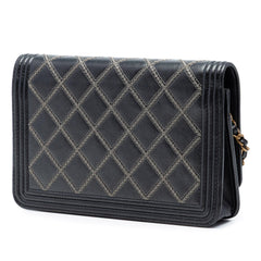Chanel Quilted Lambskin Double Stitch Boy Wallet On Chain