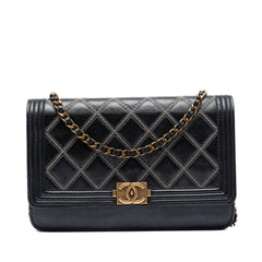 Chanel Quilted Lambskin Double Stitch Boy Wallet On Chain