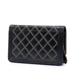 Chanel Quilted Lambskin Double Stitch Boy Wallet On Chain