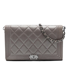 Chanel Quilted Metallic Lambskin Boy Clutch On Chain