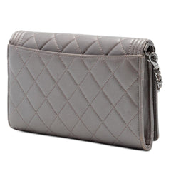 Chanel Quilted Metallic Lambskin Boy Clutch On Chain