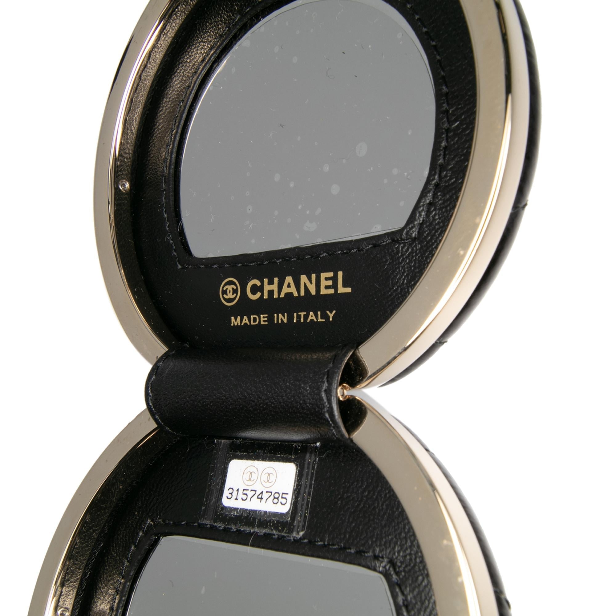 Chanel Quilted Patent Round Mirror Chain Necklace