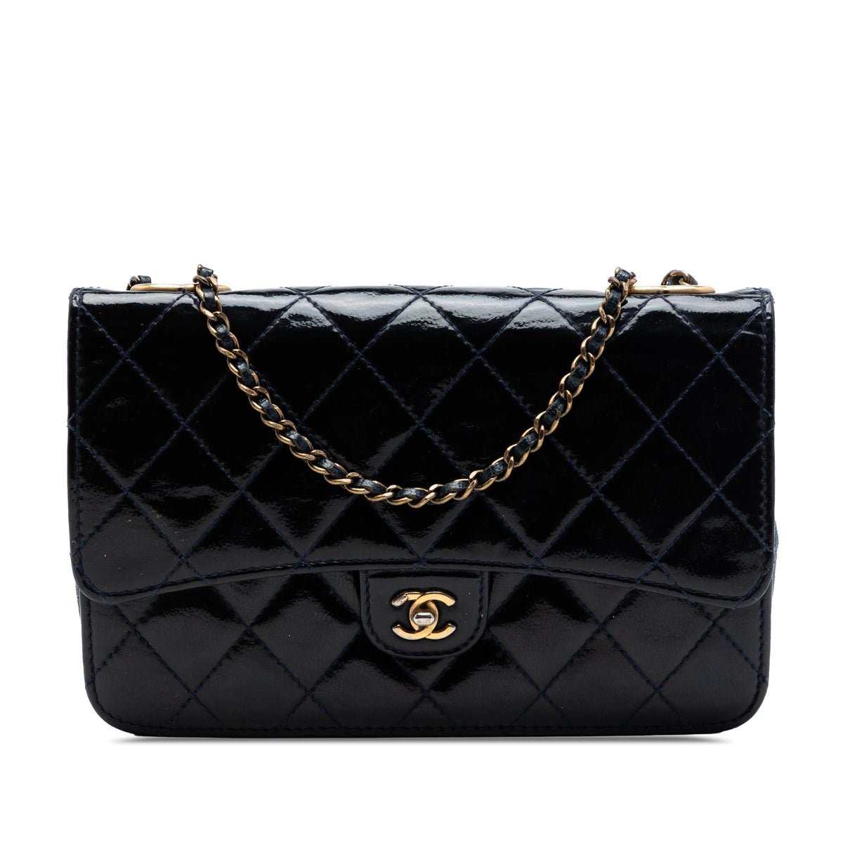Chanel Quilted Patent and Goatskin CC Eyelet Wallet On Chain