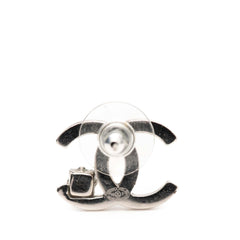 Chanel Silver Plated CC Rhinestone Push Back Earrings