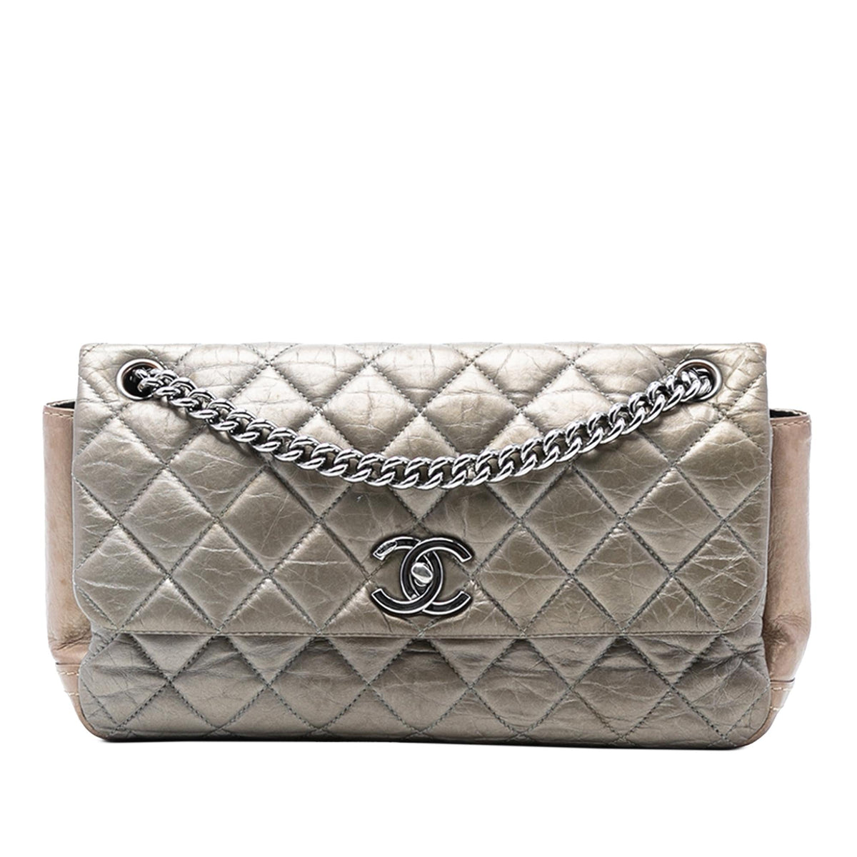 Chanel Small Bicolor Quilted Aged Calfskin Lady Pearly Flap