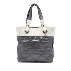 Chanel Small Bicolor Quilted Coated Canvas Paris Biarritz Tote