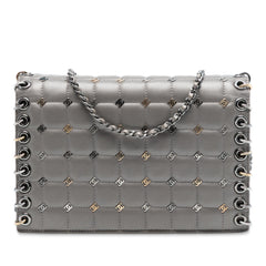 Chanel Small Lambskin Chocolate Bar CC Piercing Studded Chain Flap