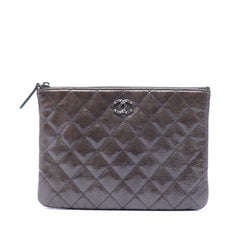 Chanel Small Quilted Crinkled Patent O Case Clutch