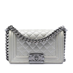 Chanel Small Quilted Metallic Caviar Boy Flap