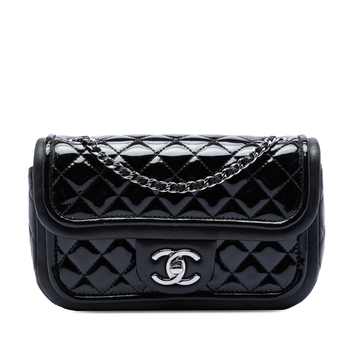 Chanel Small Quilted Patent and Lambskin Trimmed Classic Twist Flap