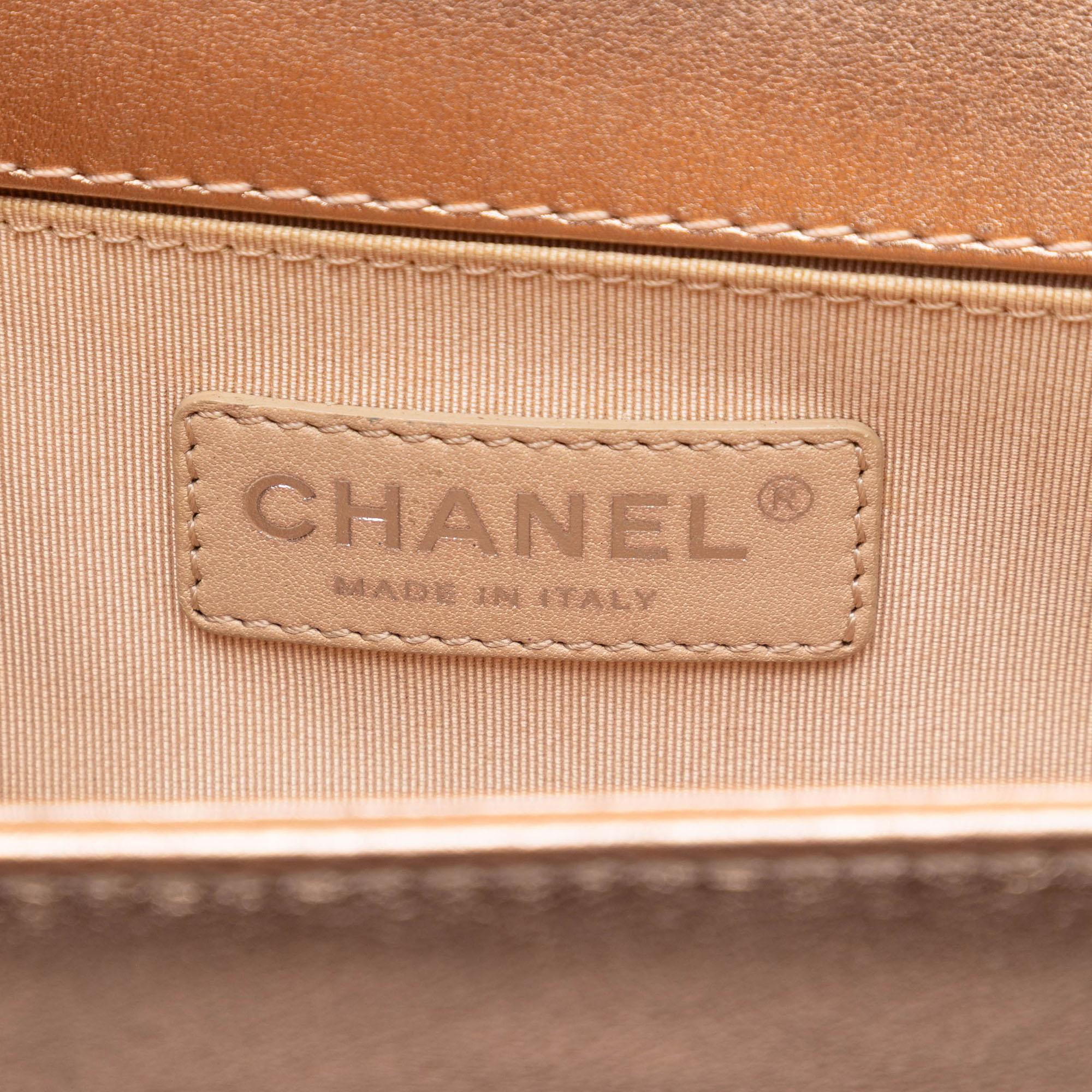 Chanel Small Quilted Perforated Metallic Lambskin Boy Flap