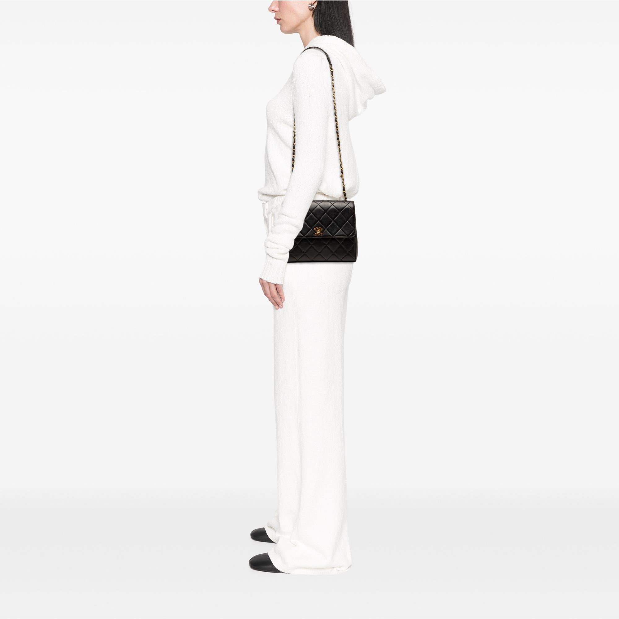 Chanel Small Square Quilted Lambskin Straight Single Flap