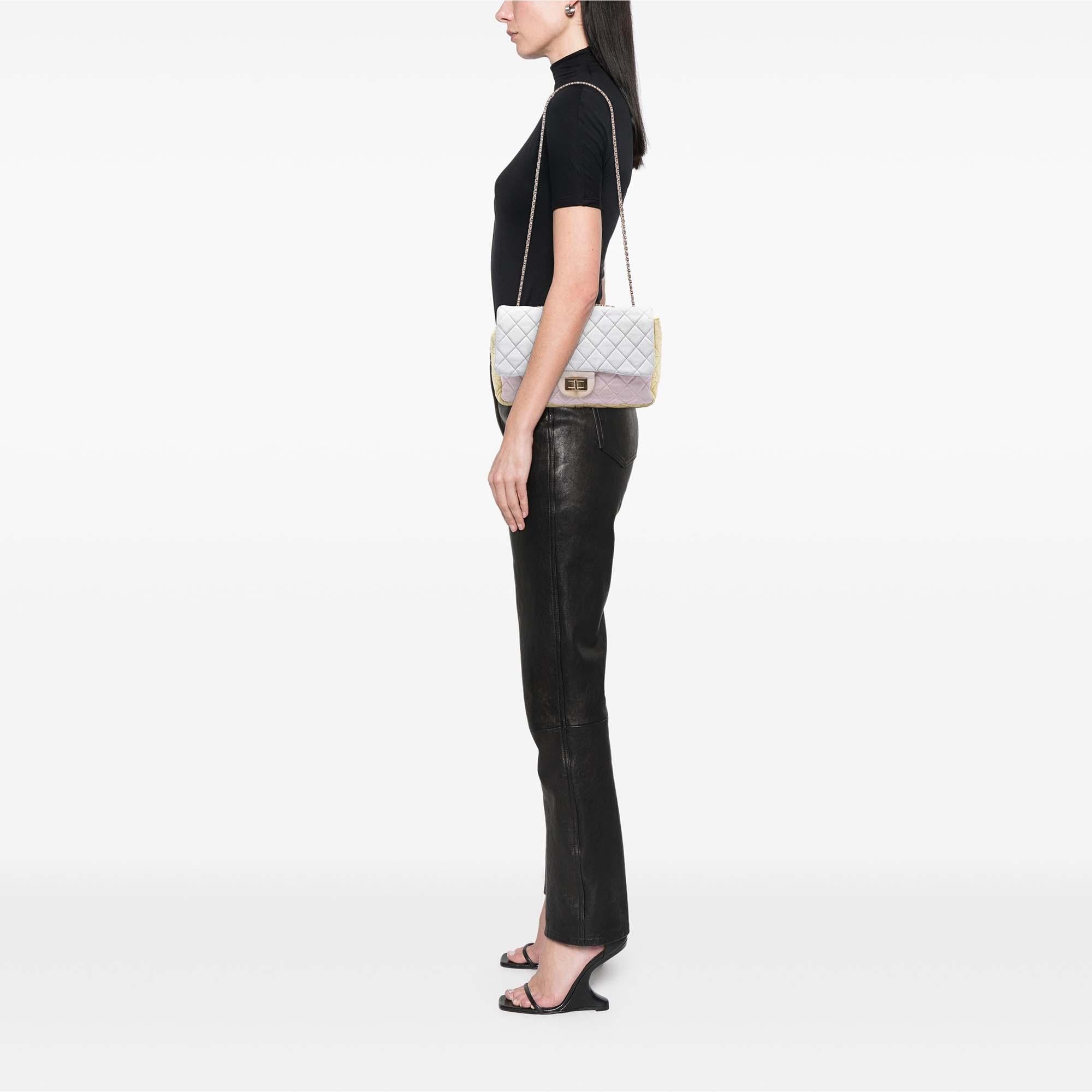 Chanel Tricolor Quilted Grosgrain Satin Reissue 2.55 Single Flap 227