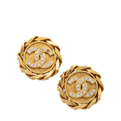 Chanel Vintage Crystal CC Clip On Earrings