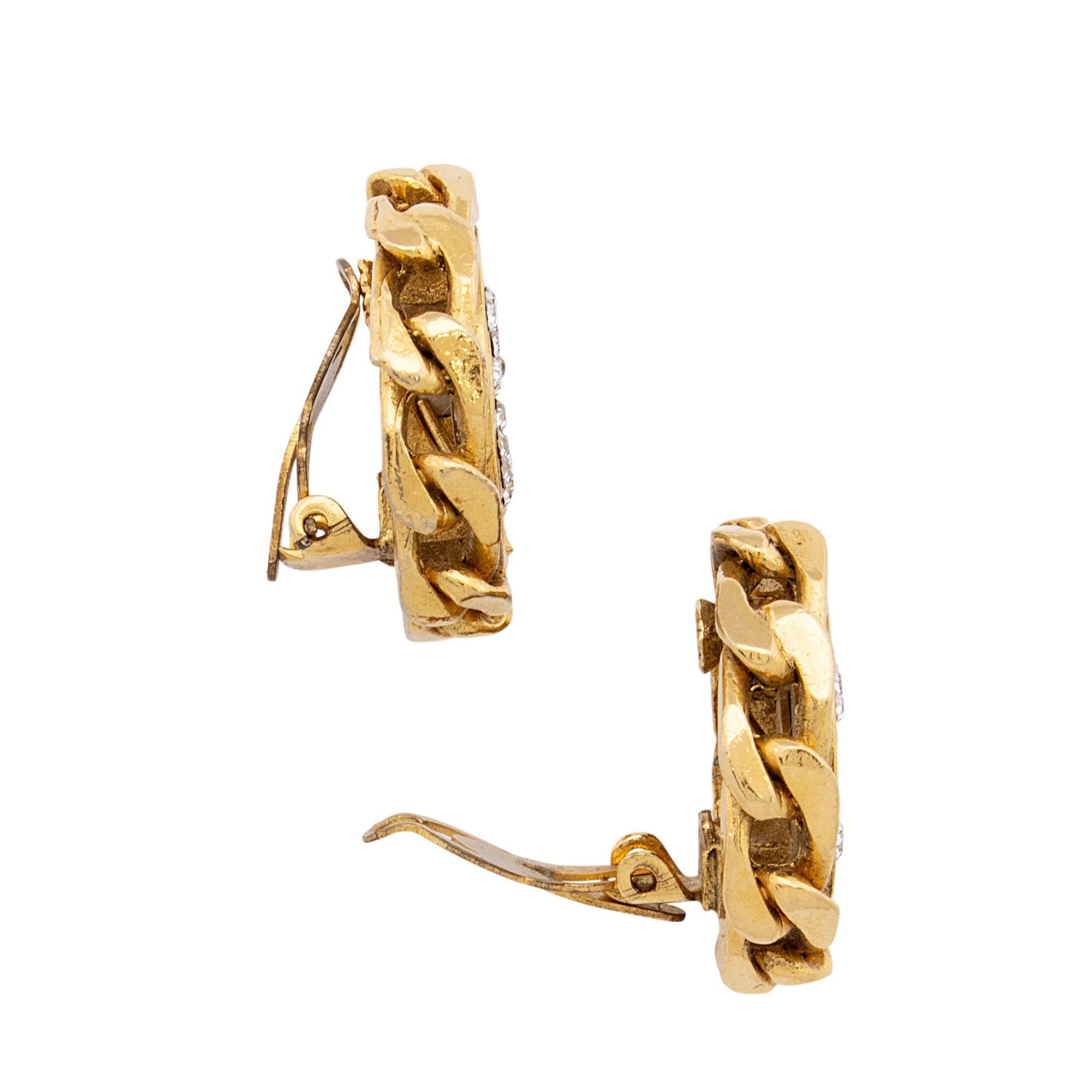 Chanel Vintage Crystal CC Clip On Earrings