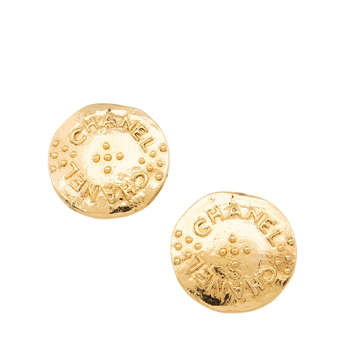 Chanel Vintage Logo Coin Clip On Earrings