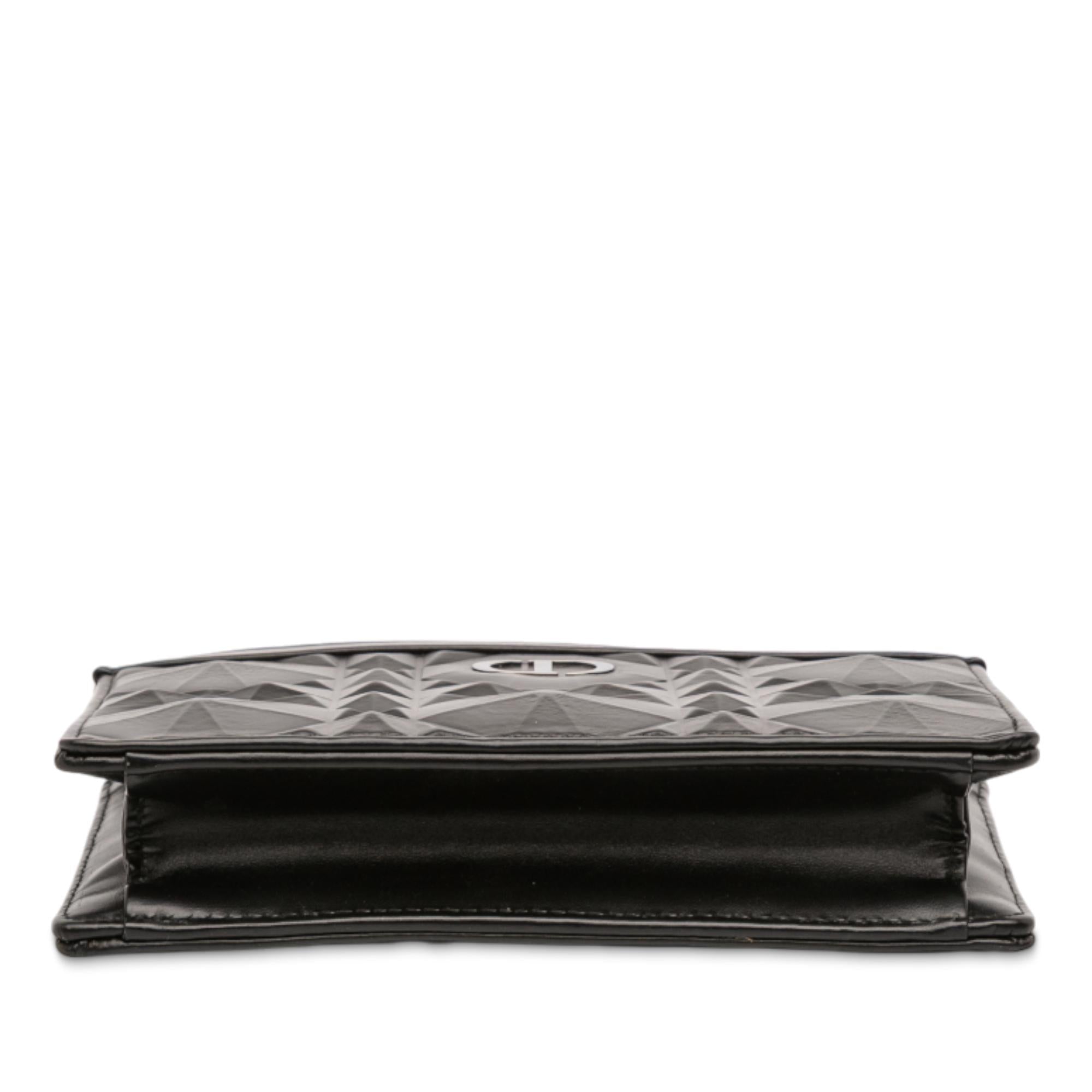 Dior Calfskin Macrocannage Diamond Caro Zipped Pouch With Chain