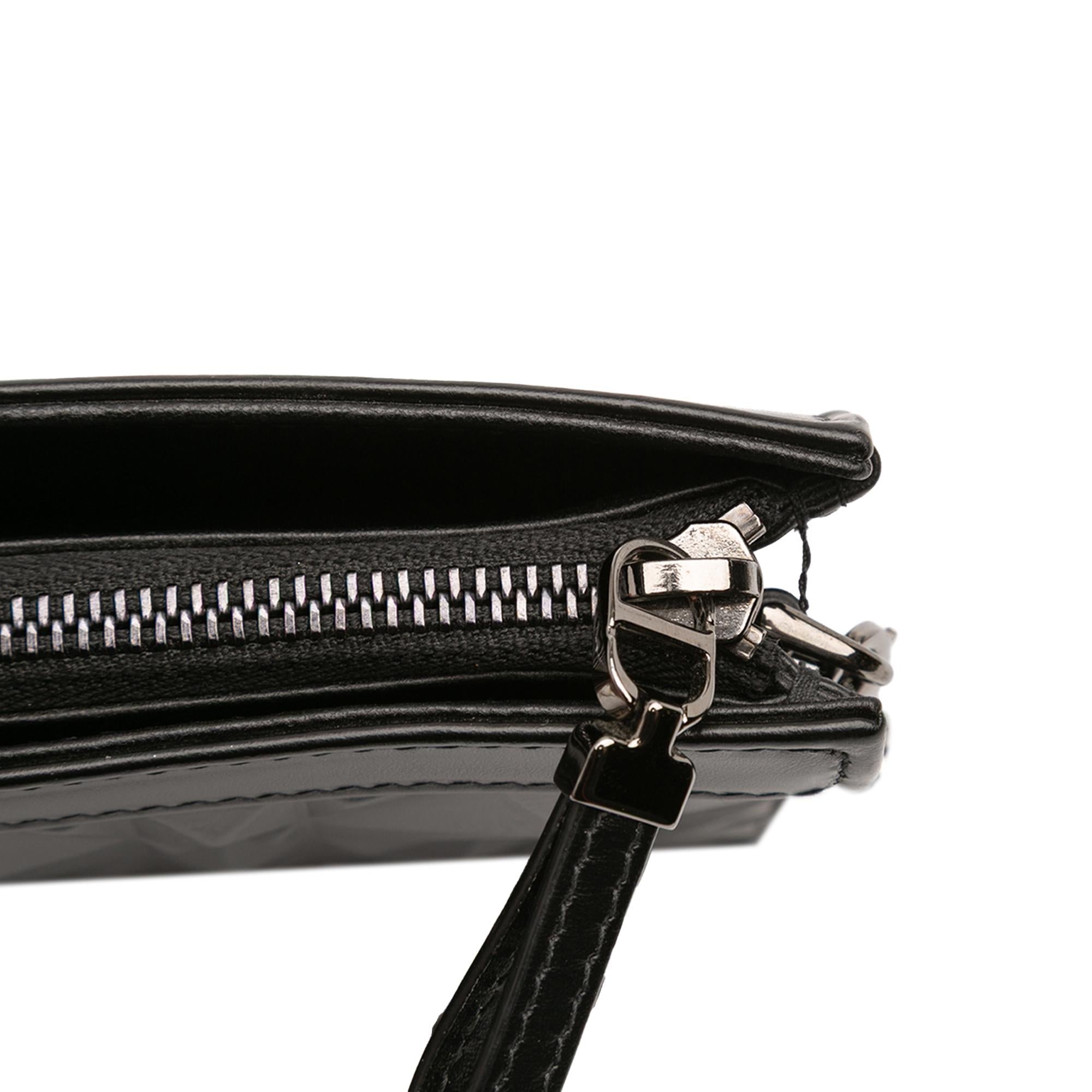 Dior Calfskin Macrocannage Diamond Caro Zipped Pouch With Chain