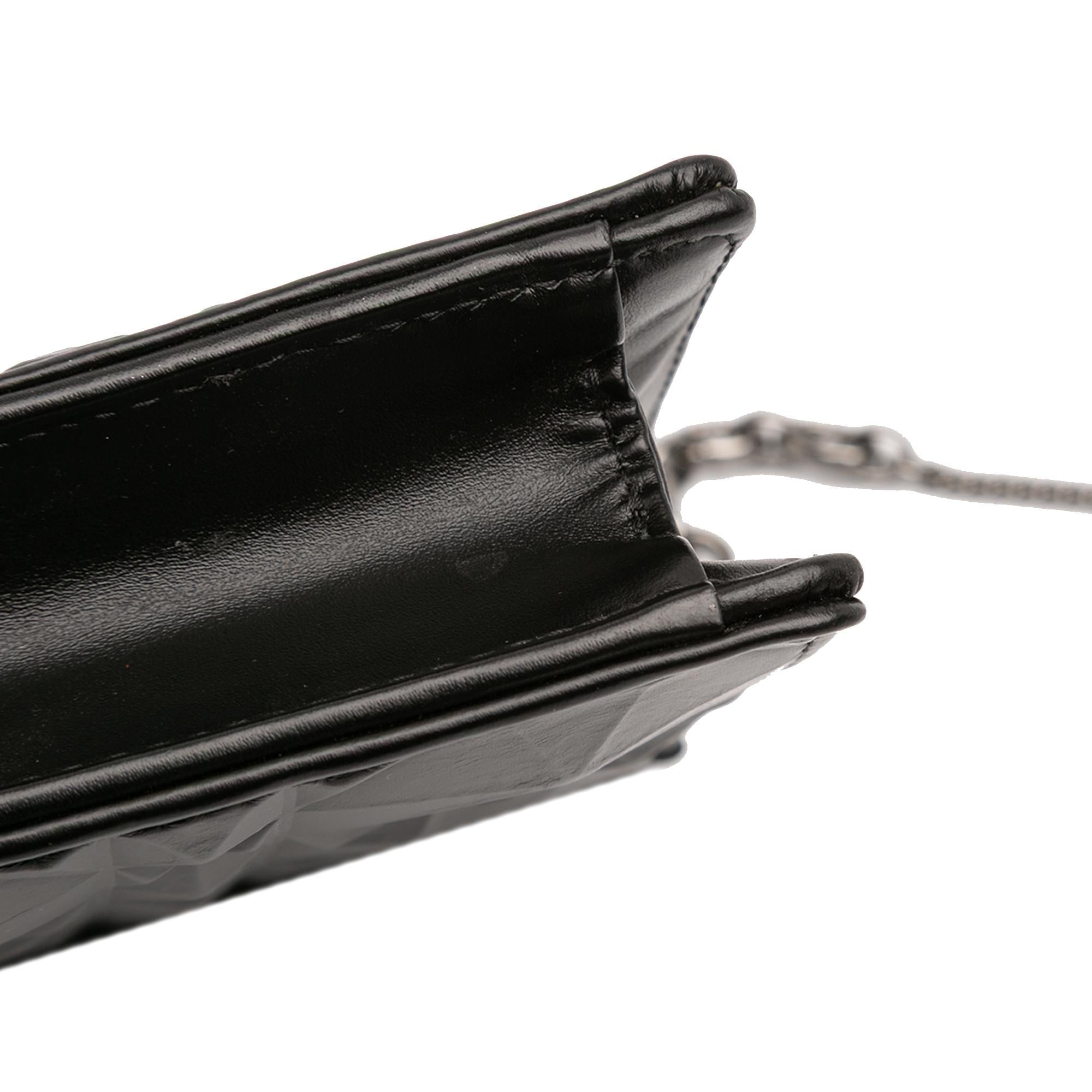 Dior Calfskin Macrocannage Diamond Caro Zipped Pouch With Chain