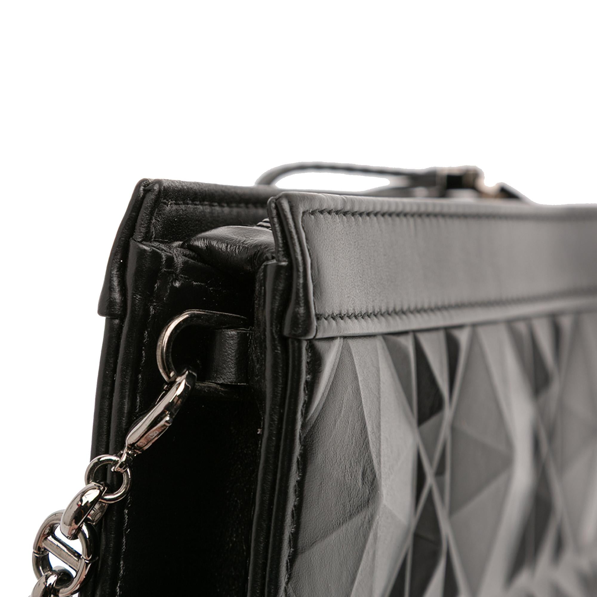 Dior Calfskin Macrocannage Diamond Caro Zipped Pouch With Chain