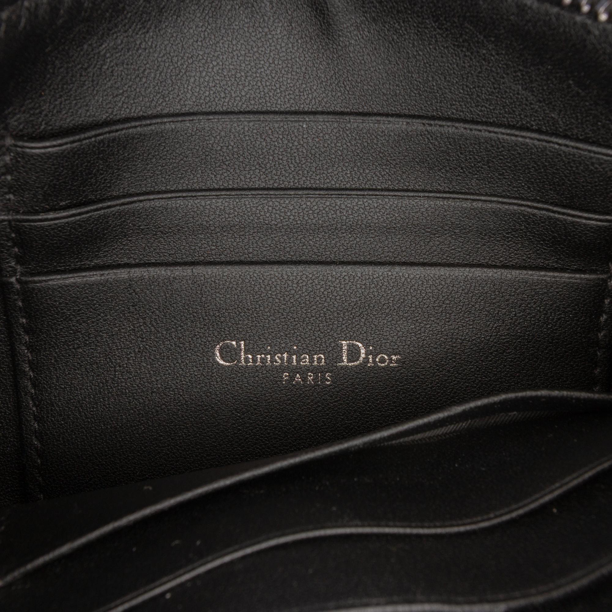 Dior Calfskin Macrocannage Diamond Caro Zipped Pouch With Chain