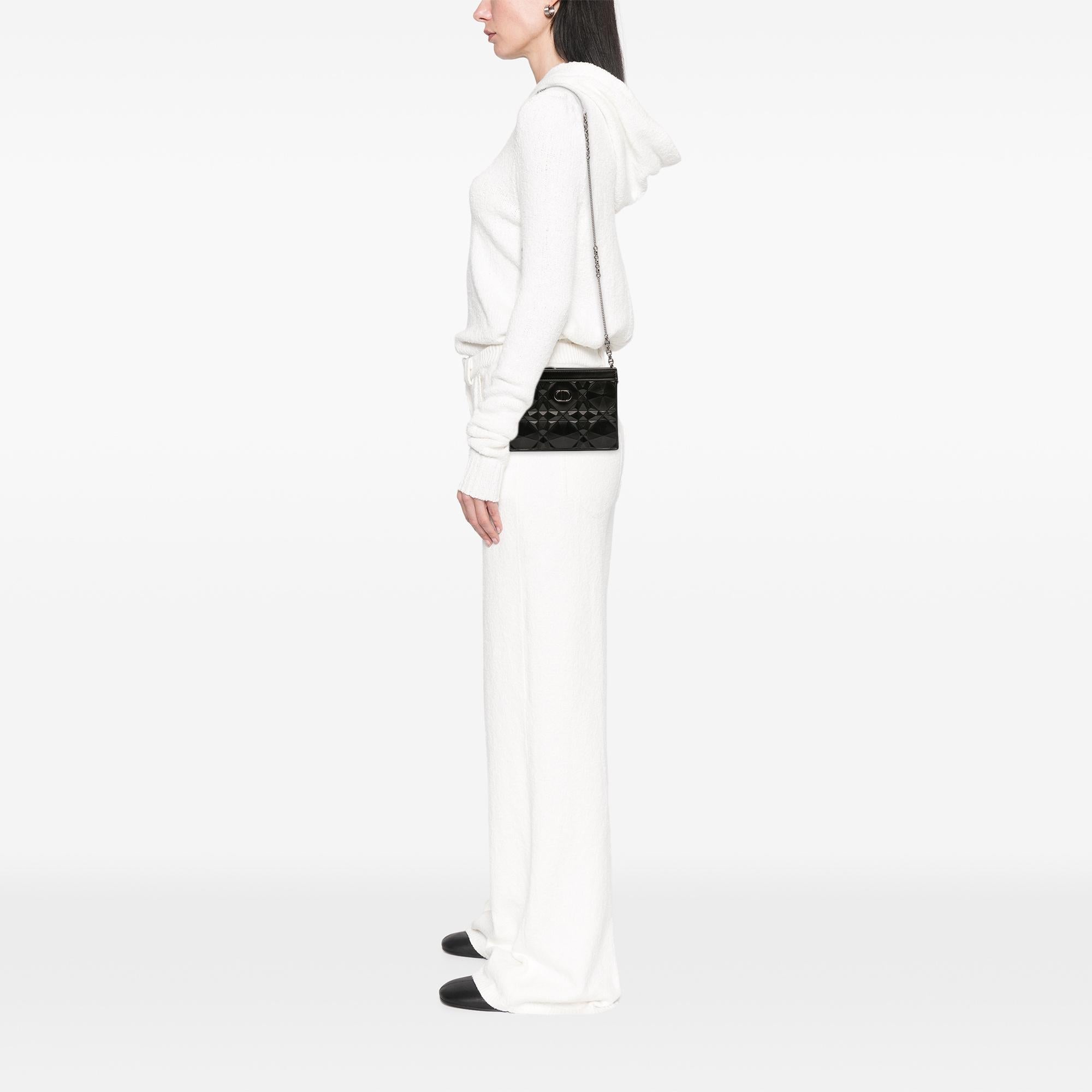 Dior Calfskin Macrocannage Diamond Caro Zipped Pouch With Chain