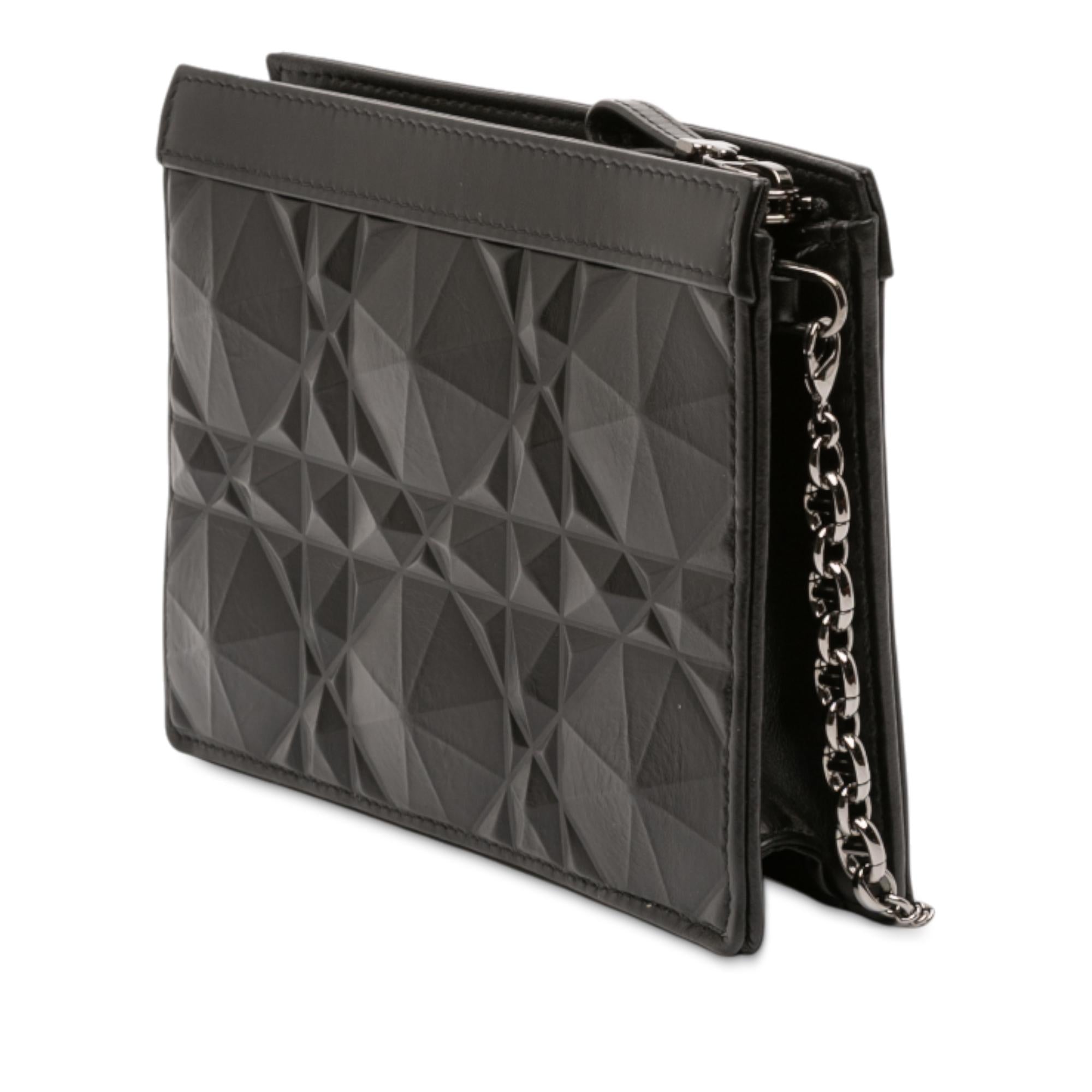 Dior Calfskin Macrocannage Diamond Caro Zipped Pouch With Chain