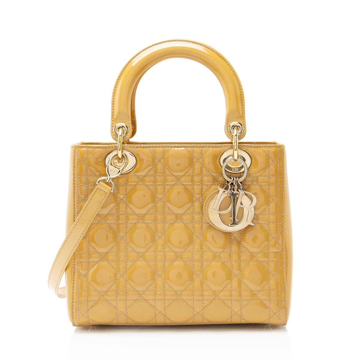 Dior Cannage Patent Leather Lady Dior Medium Tote