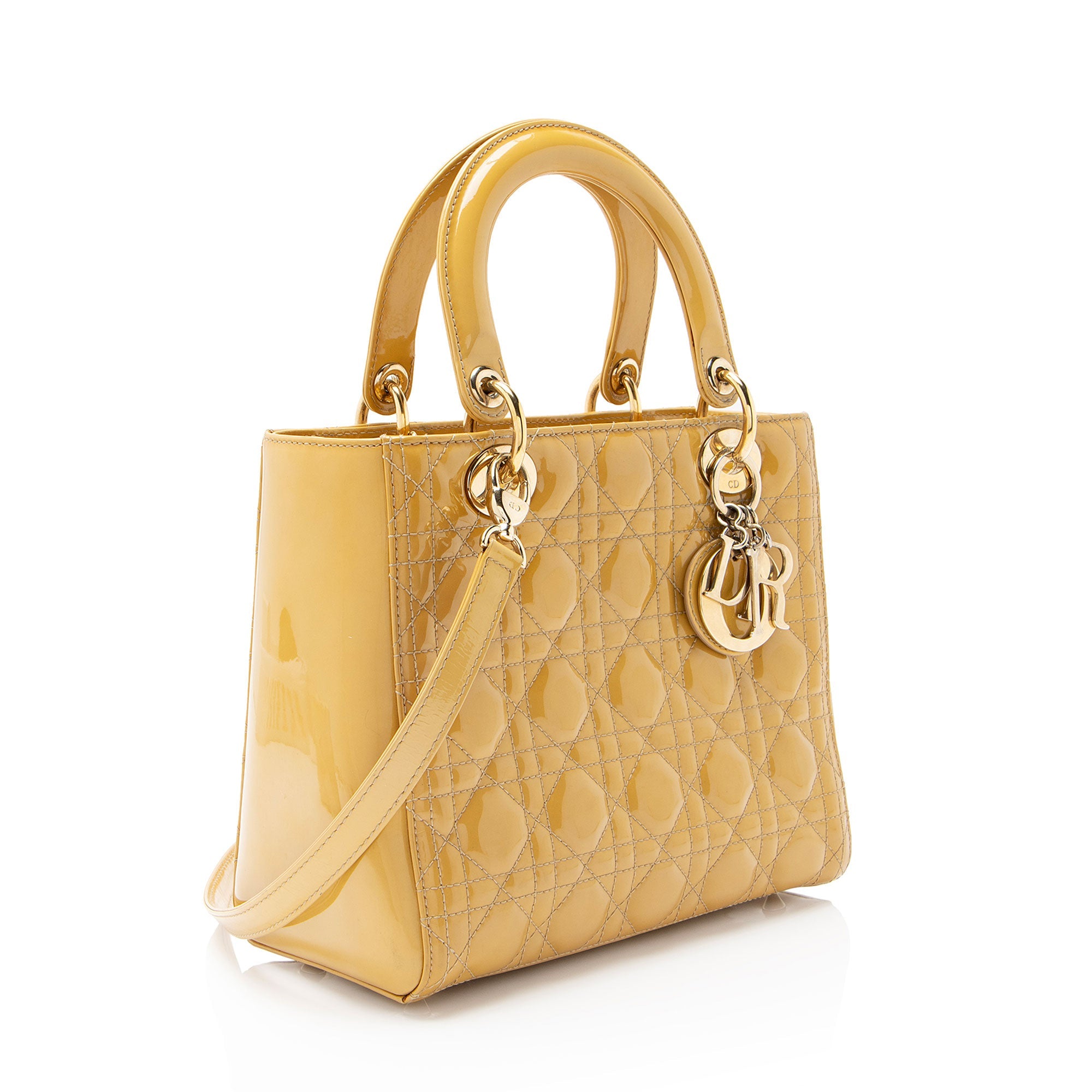 Dior Cannage Patent Leather Lady Dior Medium Tote