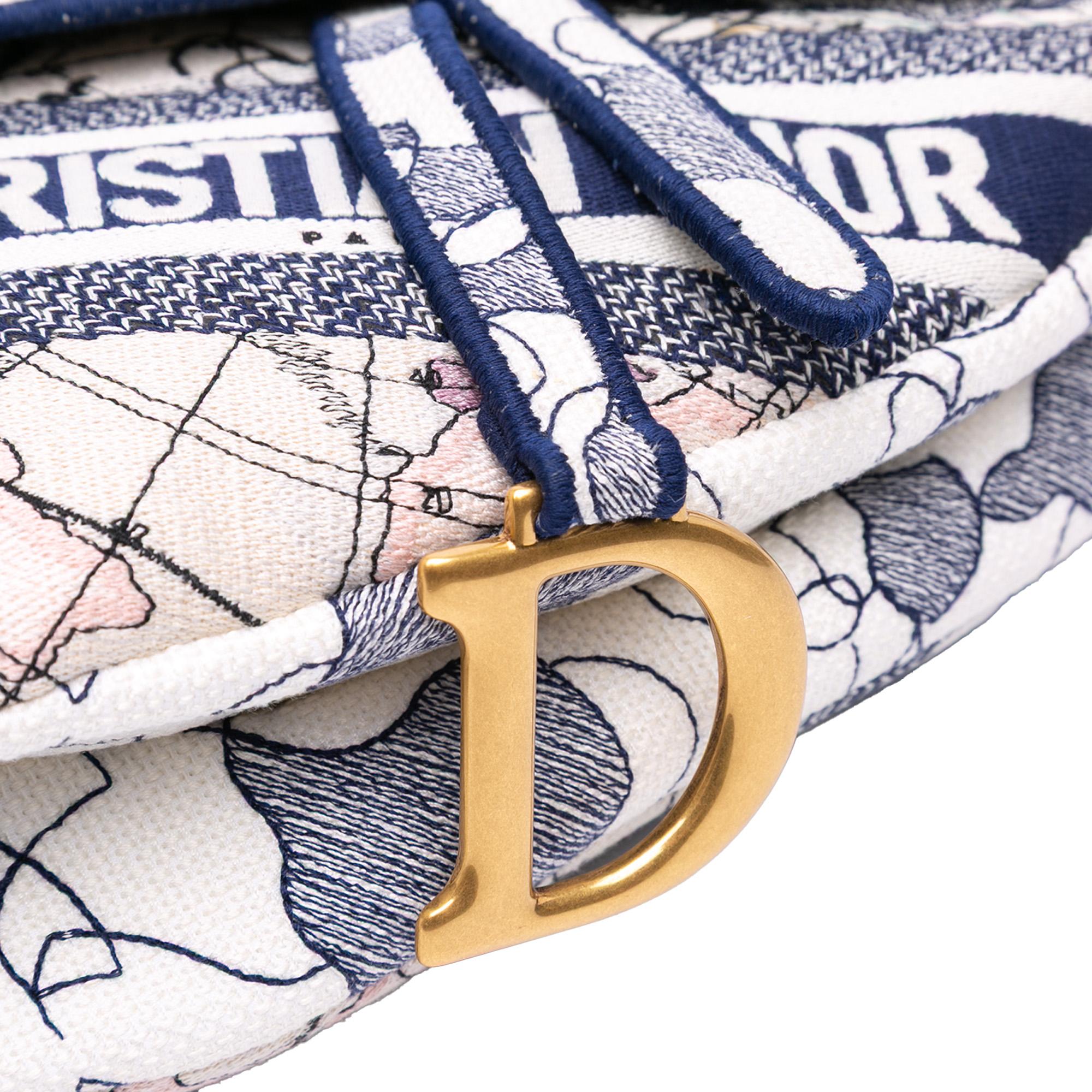 Dior Canvas Embroidered Around the World Saddle Bag