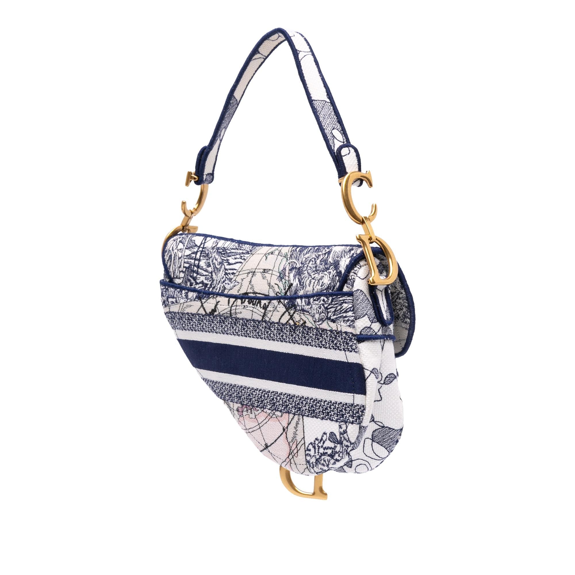 Dior Canvas Embroidered Around the World Saddle Bag