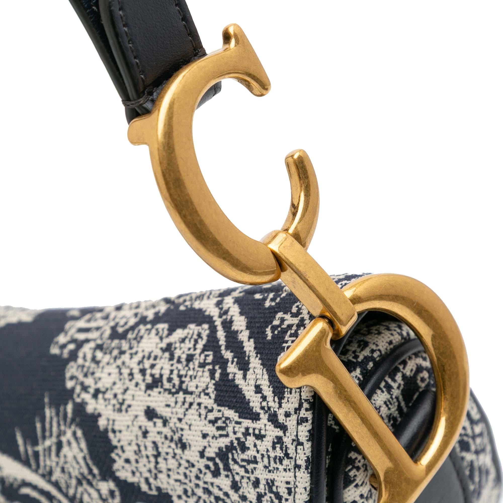 Dior Canvas Reverse Embroidered Toile De Jouy Saddle Bag